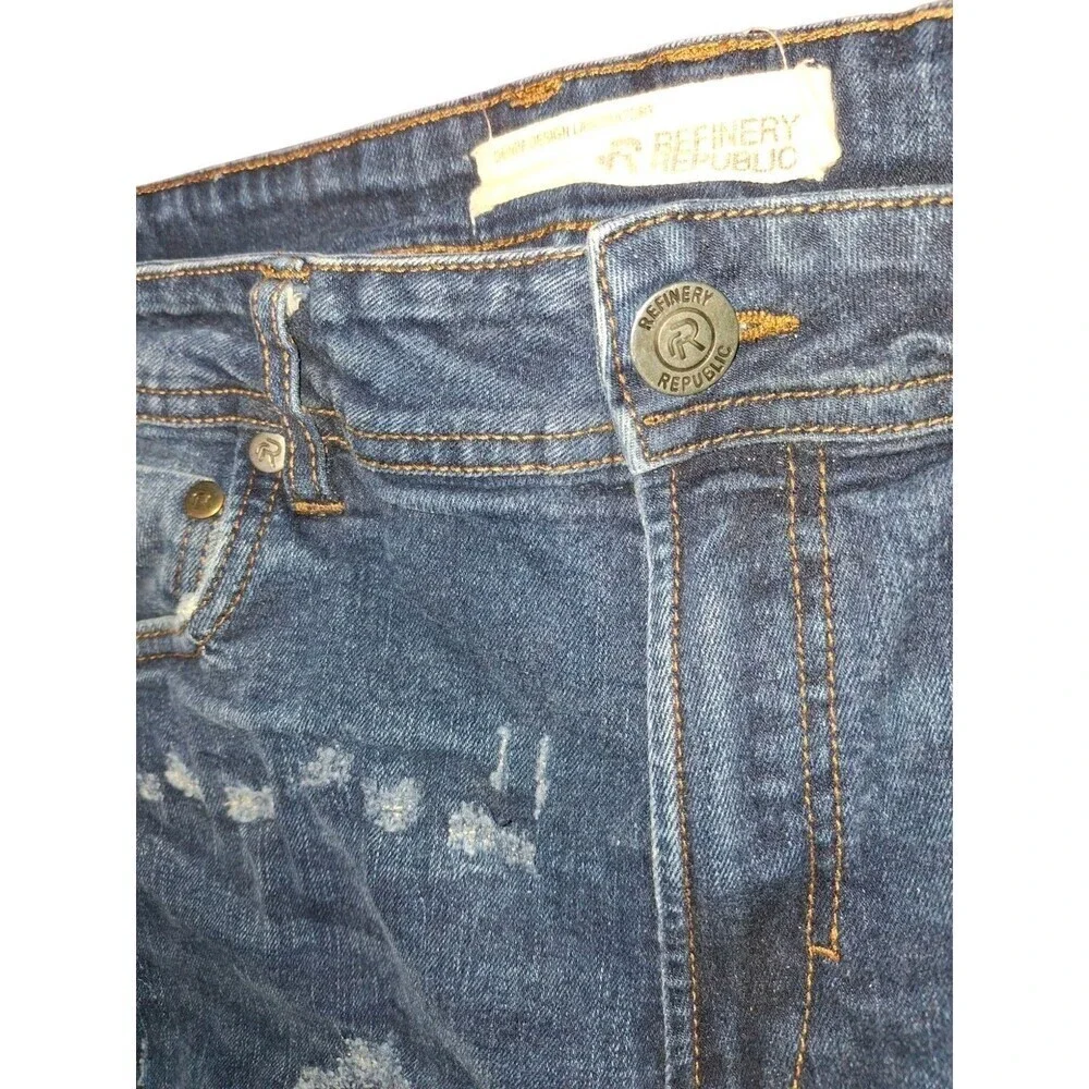 Refinery Republic Mens Jeans Blue Distressed Size 34x30 Denim Pants‎